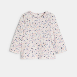 تي شيرت قطن واسع مضلع بطبعة الزهور باللون البنفسجي للفتيات الصغيرات